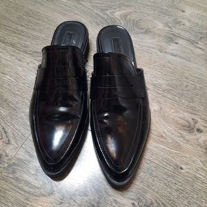 Black patent mules